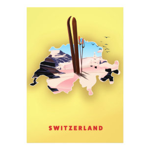Zwitserland kaart Ski reisposter. Foto Afdruk