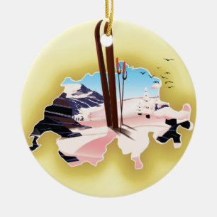 Zwitserland kaart Ski-reisposter. Keramisch Ornament