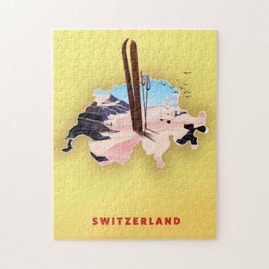 Zwitserland kaart Ski reisposter. Legpuzzel (Verticaal)