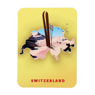 Zwitserland kaart Ski reisposter. Magneet