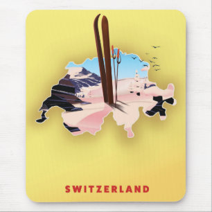Zwitserland kaart Ski-reisposter. Muismat