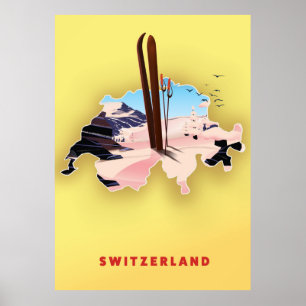 Zwitserland kaart Ski-reisposter. Poster