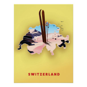 Zwitserland kaart Ski-sportposter Perfect Poster