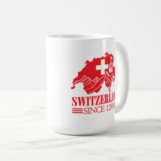 ZWITSERLAND Kaart vlag sinds 1291 bergen Koffiemok (Voorkant rechts)