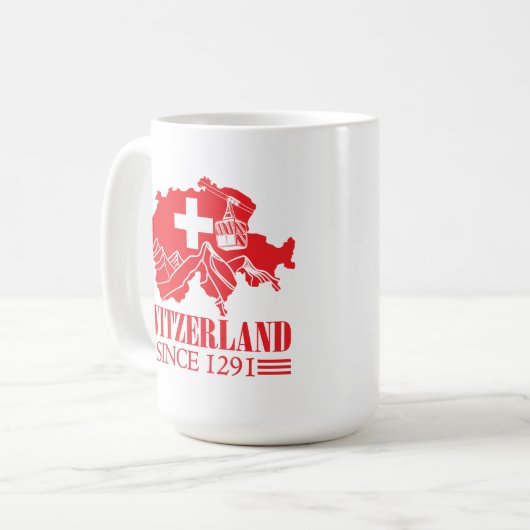 ZWITSERLAND Kaart vlag sinds 1291 bergen Koffiemok (Voorkant links)