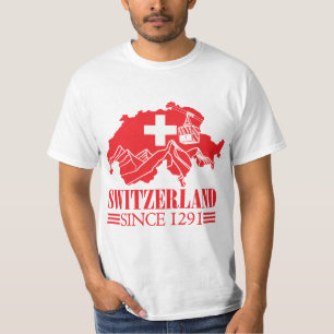 ZWITSERLAND Kaart vlag sinds 1291 bergen T-shirt