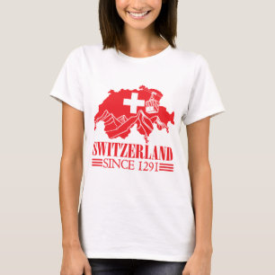 ZWITSERLAND Kaart vlag sinds 1291 bergen T-shirt