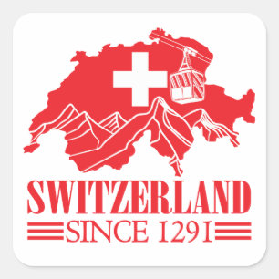 ZWITSERLAND Kaart vlag sinds 1291 bergen Vierkante Sticker