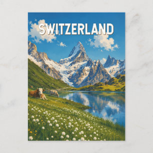 Zwitserland koeien koe illustratie reis kunst retr briefkaart