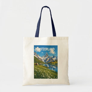 Zwitserland koeien koe illustratie reis kunst retr tote bag