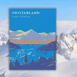 Zwitserland Lake Geneva  Art Deko Travel Briefkaart