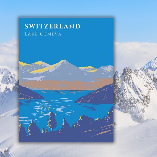 Zwitserland Lake Geneva  Art Deko Travel Briefkaart