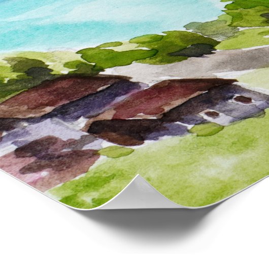 Zwitserland landschap aquarel schilderij poster (Hoek)