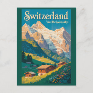 Zwitserland Landschap Illustratie Reis Kunst Briefkaart