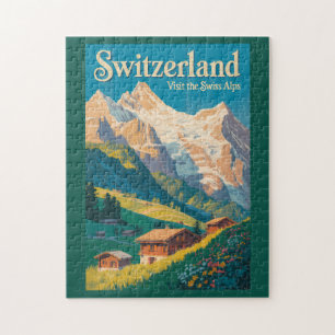 Zwitserland Landschap Illustratie Reis Kunst Legpuzzel