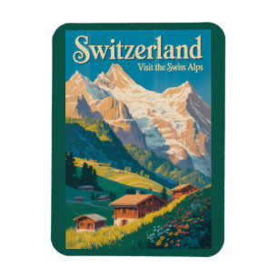 Zwitserland Landschap Illustratie Reis Kunst Magneet