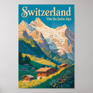 Zwitserland Landschap Illustratie Reis Kunst Poster