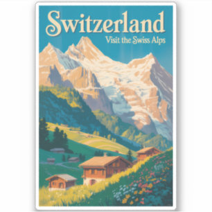 Zwitserland Landschap Illustratie Reis Kunst Sticker