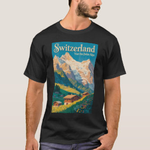 Zwitserland Landschap Illustratie Reis Kunst T-shirt