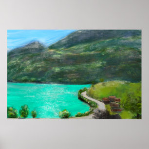 Zwitserland landschap olie pastel schilderij poster