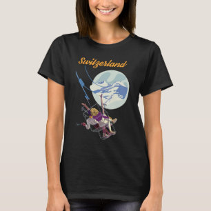 Zwitserland Maanverlichte Ski Retro Reis T-Shirt