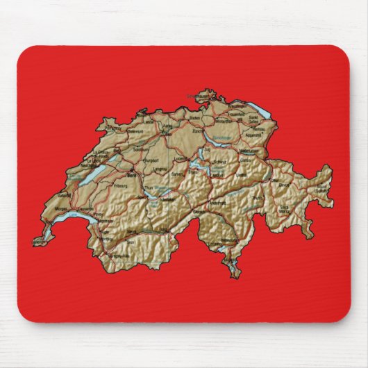 Zwitserland Map Mousepad Muismat (Voorkant)