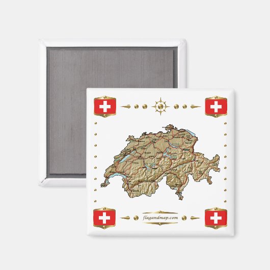 Zwitserland Map + Vlaggen Magnet (Voorkant / Achterkant)