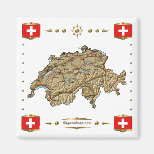 Zwitserland Map + Vlaggen Magnet