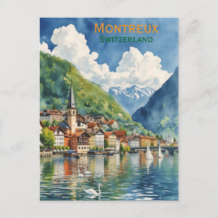 Zwitserland Montreux aquarel schilderen Briefkaart