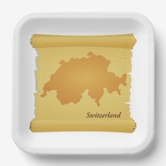 Zwitserland op een perkament papieren bordje (Voorkant)
