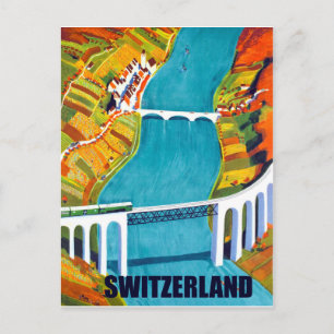 Zwitserland panorama, bruggen over het meer,  briefkaart