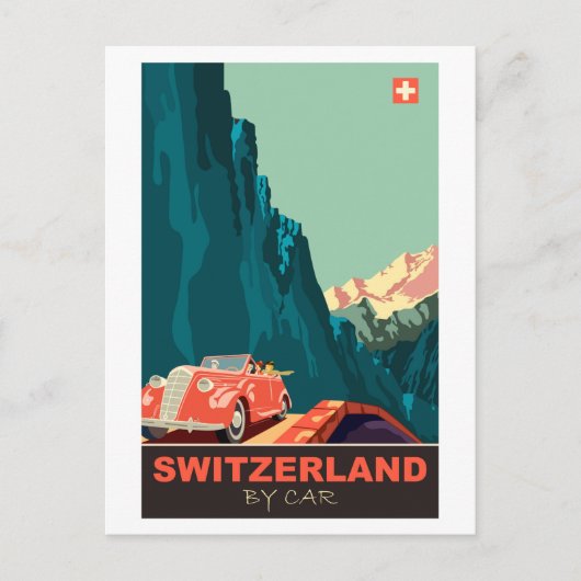 Zwitserland per auto briefkaart (Voorkant)
