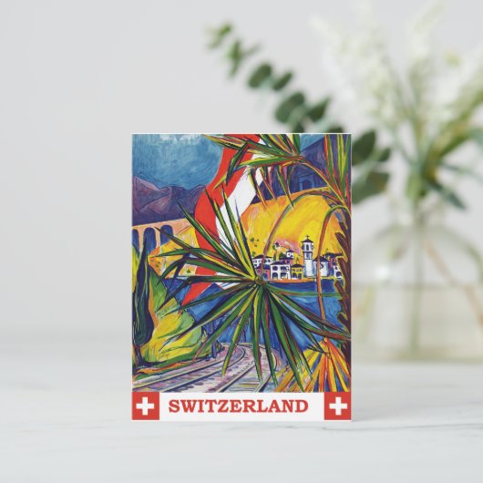 Zwitserland per trein, oldtimers briefkaart (Staand voorkant)