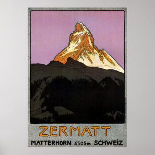 Zwitserland Poster voor reizen met Zermatt Vintage