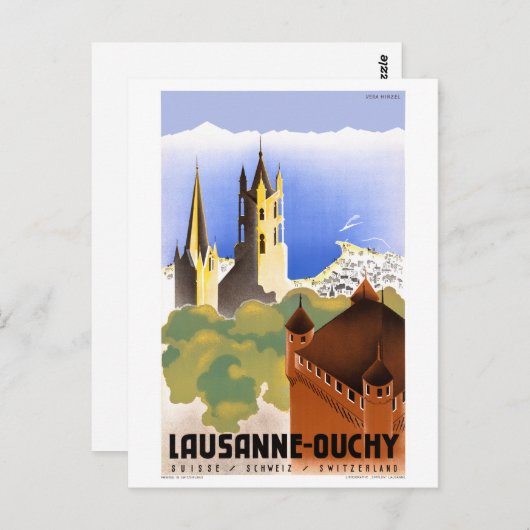 Zwitserland Poster voor reizen tussen Lausanne Ouc Briefkaart (Voorkant / Achterkant)