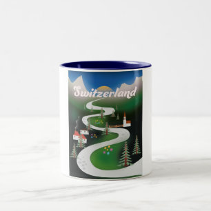 Zwitserland Reisposter in vintage stijl Tweekleurige Koffiemok