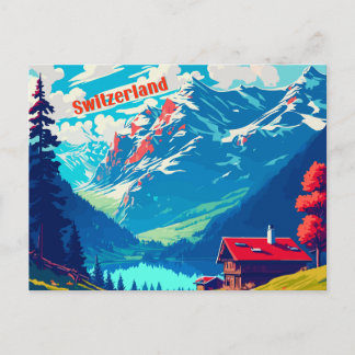 Zwitserland Retro Alpine Chalet Travel Briefkaart
