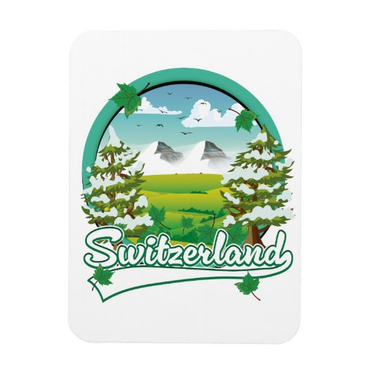 Zwitserland retro reizen logo magneet (Verticaal)