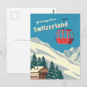 Zwitserland Retro Snowy Mountain Gondola Briefkaart (Voorkant / Achterkant)
