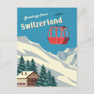 Zwitserland Retro Snowy Mountain Gondola Briefkaart