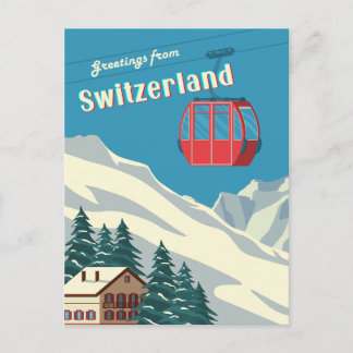 Zwitserland Retro Snowy Mountain Gondola Briefkaart