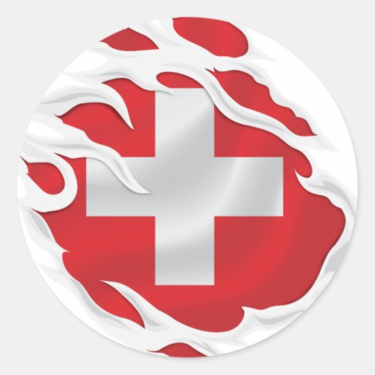 Zwitserland Ripped Flag Classic Round Sticker (Voorkant)