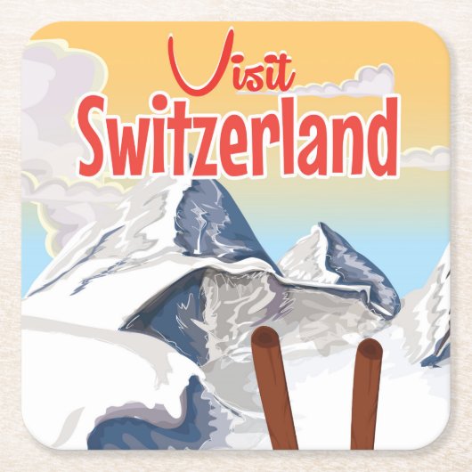 Zwitserland Ski-reisposter Kartonnen Onderzetters (Voorkant)