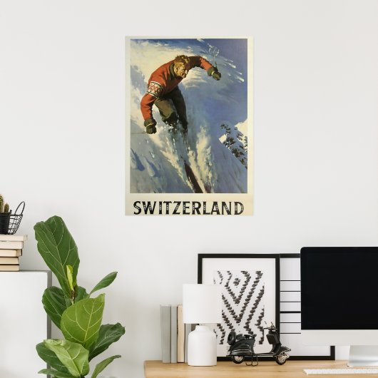 Zwitserland Skiing Poster (Thuiskantoor)