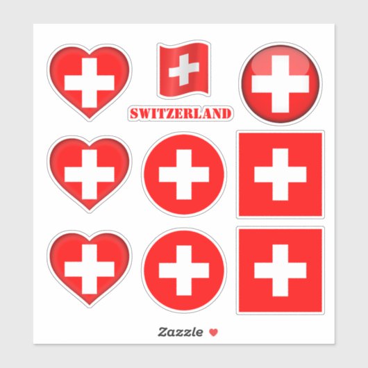 Zwitserland stickers & Zwitserse vlag, Hart / spor (Vel)