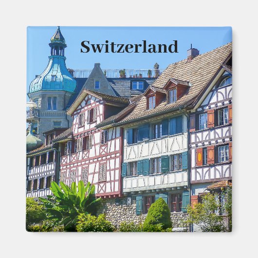 Zwitserland Timbered Houses Souvenir Magneet (Voorkant)