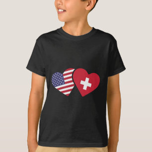 Zwitserland Verenigde Staten Vlag T Shirt Hart Zwi