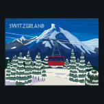 Zwitserland Vintage Travel Poster<br><div class="desc">Het ontwerp van deze reis is voorzien van een gondola die over een bos in de zwitserse alpen vliegt. #zwitserland #swissalps #alps #reis #woud #gondola #bergen #woodland #snow #winter #vakanayposter #travelposter</div>