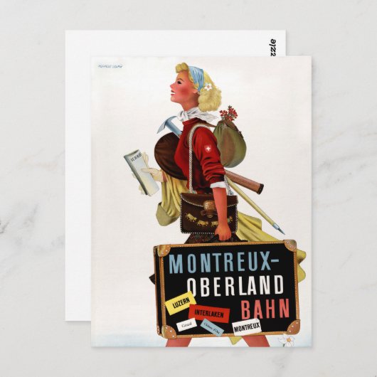 Zwitserland Vintage Travel Poster Briefkaart (Voorkant / Achterkant)