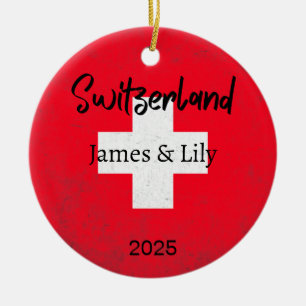 Zwitserland Vlag Ornament, gepersonaliseerd Zwitse Keramisch Ornament